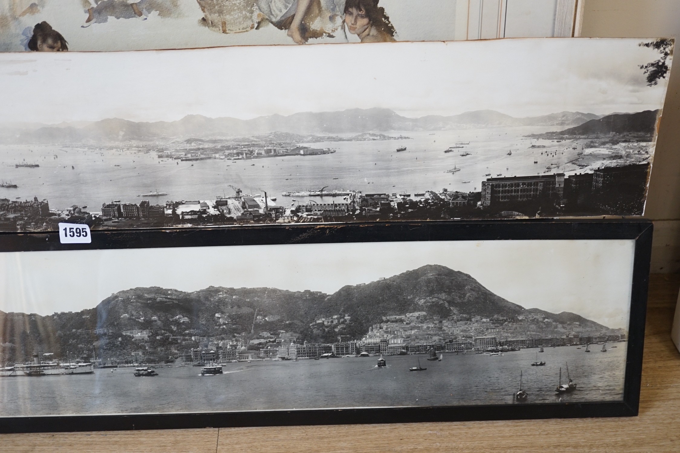 Two early 20th century photo panoramas of Hong Kong, 108cms long